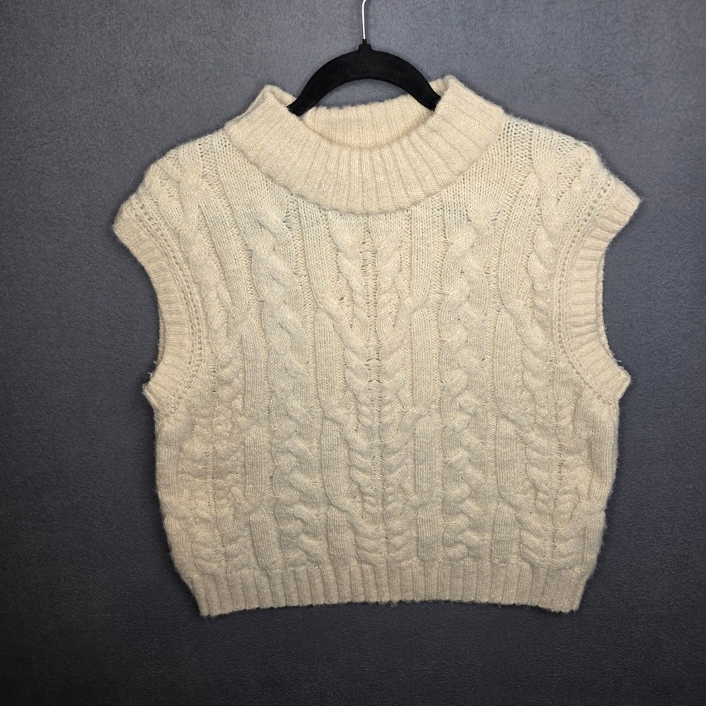 A New Day Womens Cable Knit Sweater Vest Cream Mock Neck Large RN17730